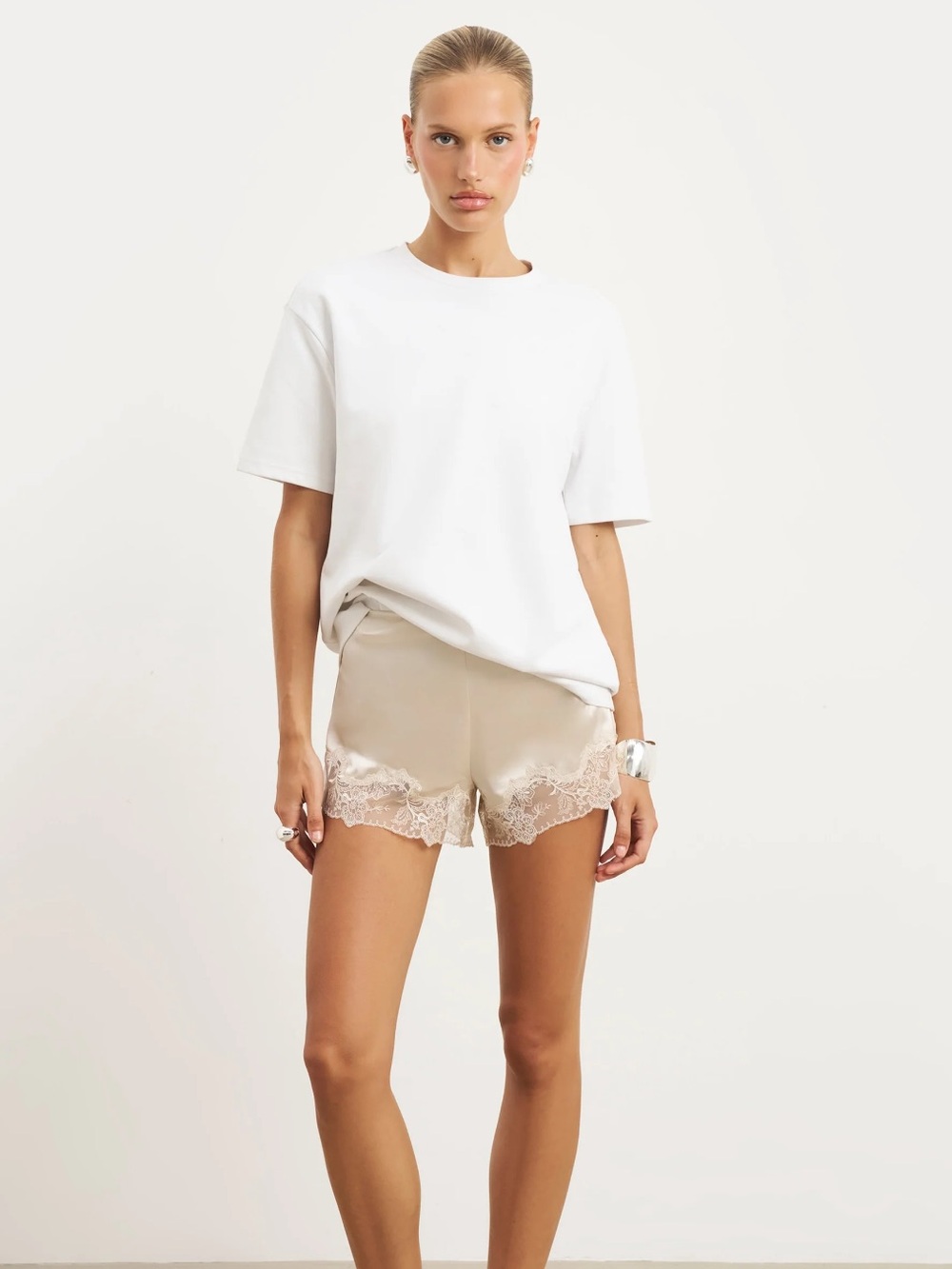 NWT Because of Alice SATIN LACE DETAIL SHORTS Size S
